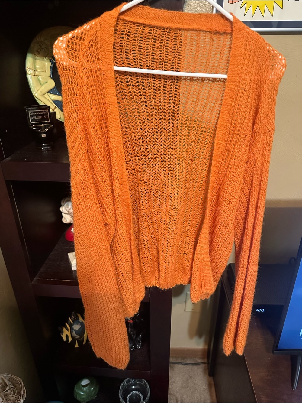Open-Front Lightweight Orange Knit Cardigan